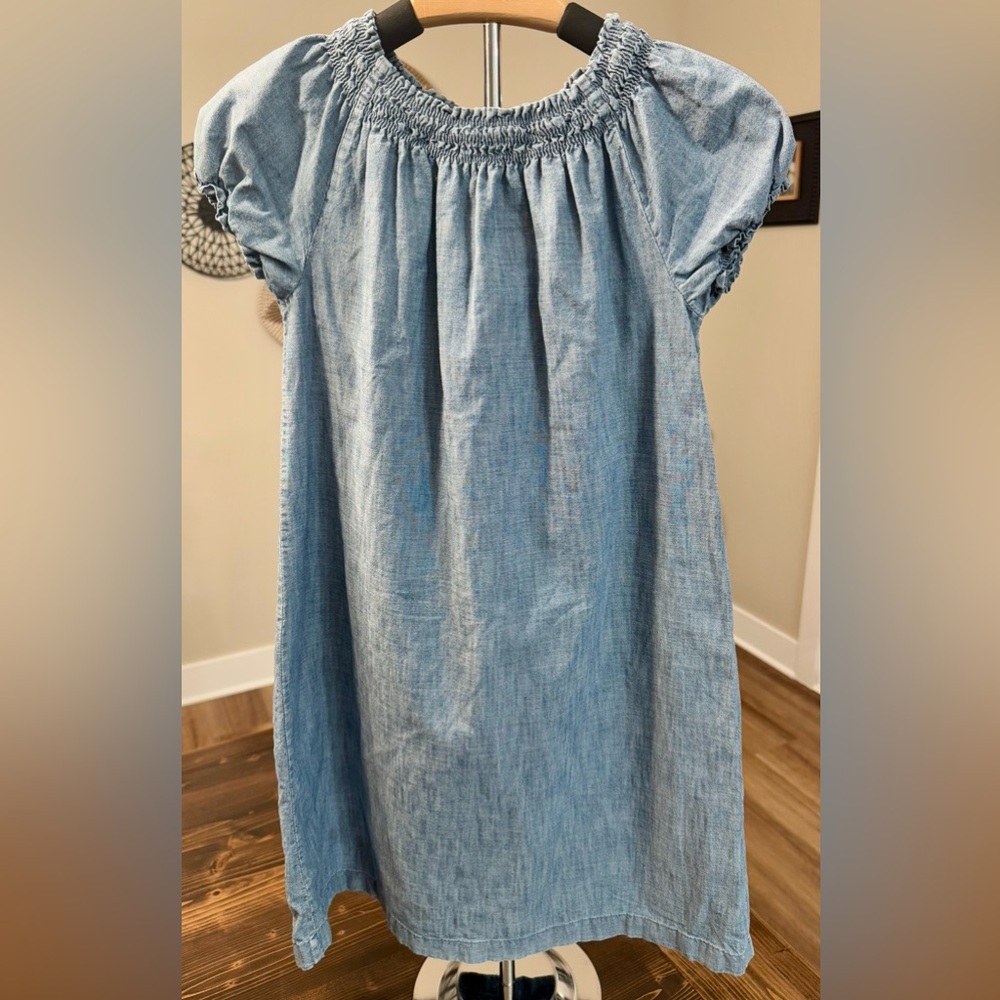 Lands End Girls Short Sleeve Chambray Dress Size 8
